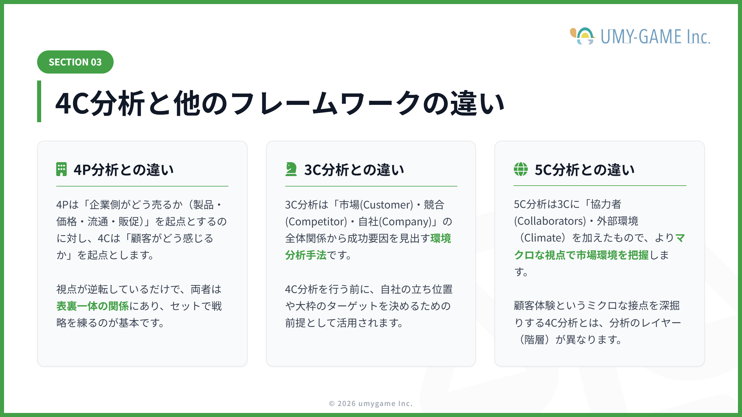 4C分析と他のフレームワークの違い