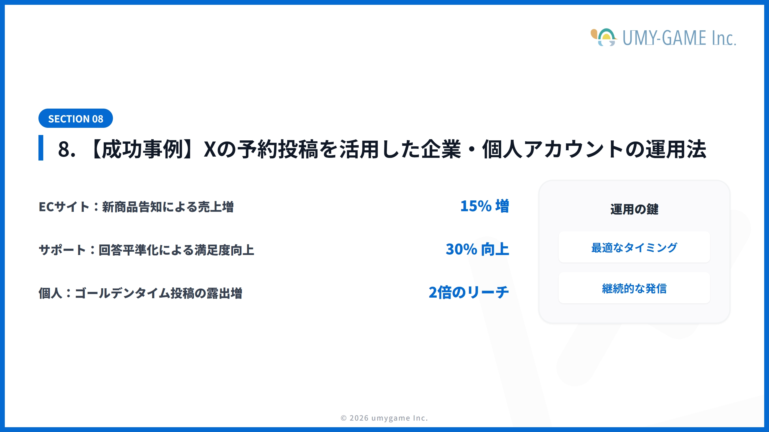 8. 【成功事例】Xの予約投稿を活用した企業・個人アカウントの運用法