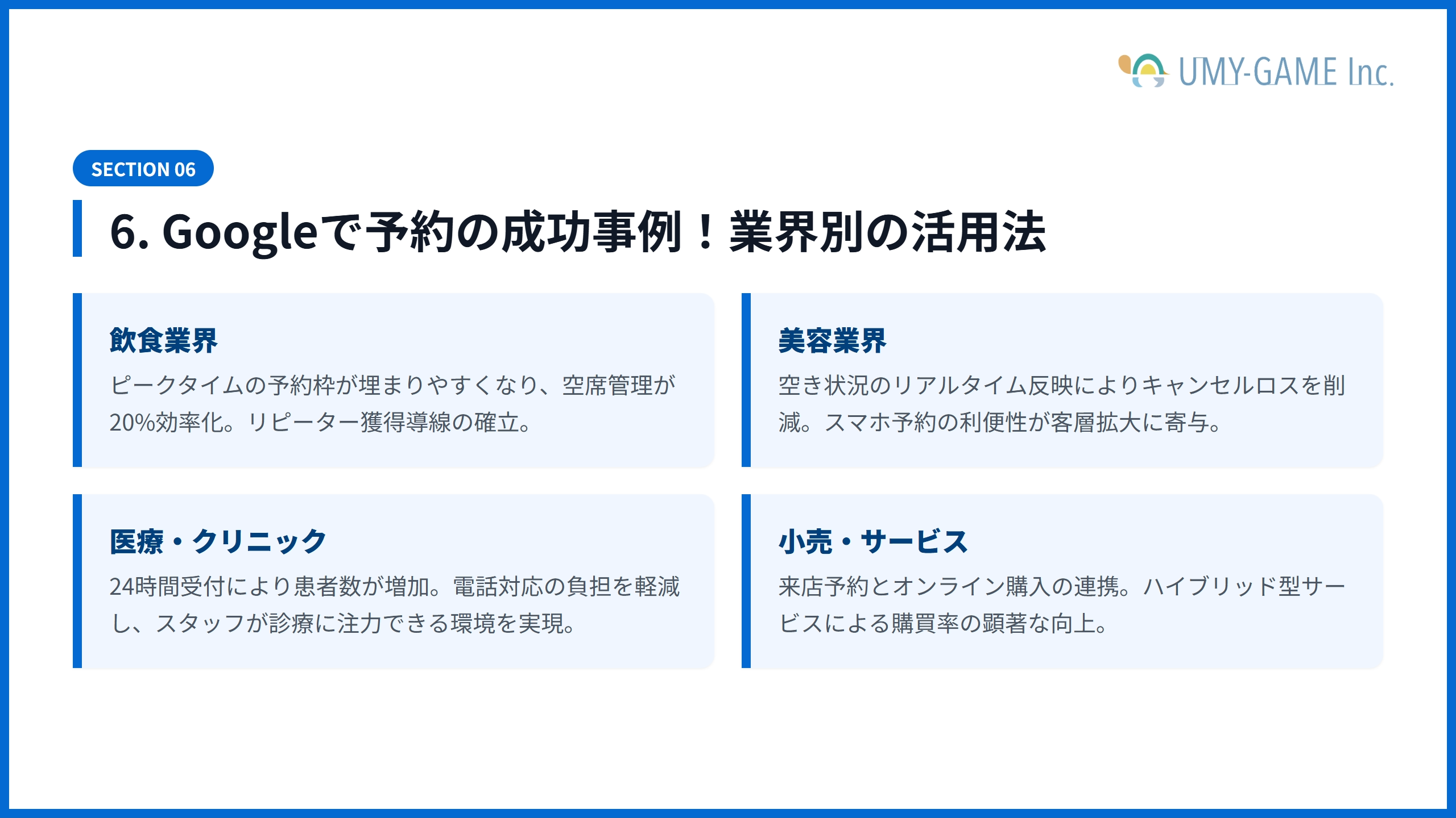 6. Googleで予約の成功事例！業界別の活用法