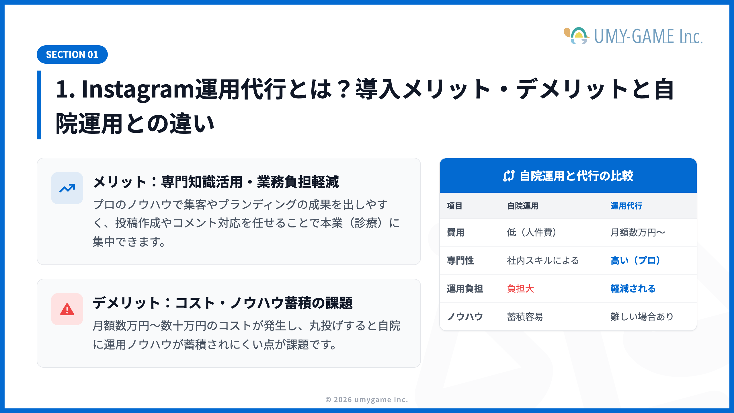 1. Instagram運用代行とは？導入メリット・デメリットと自院運用との違い