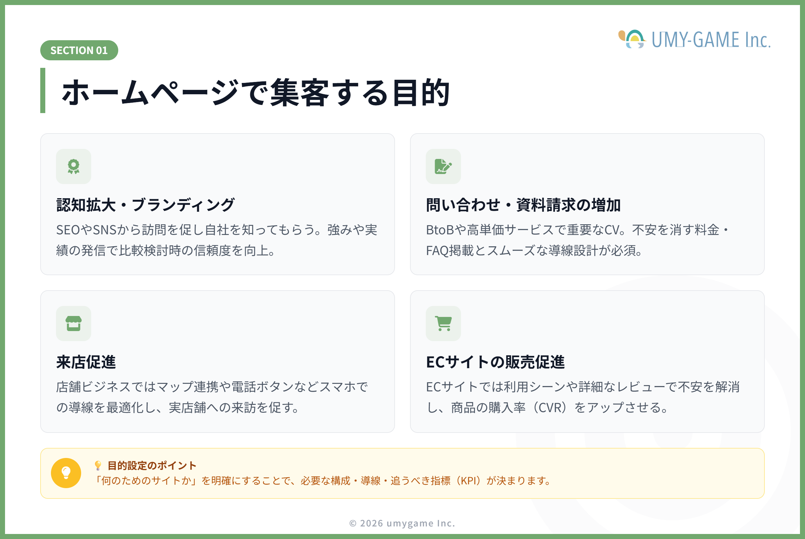 ホームページで集客する目的