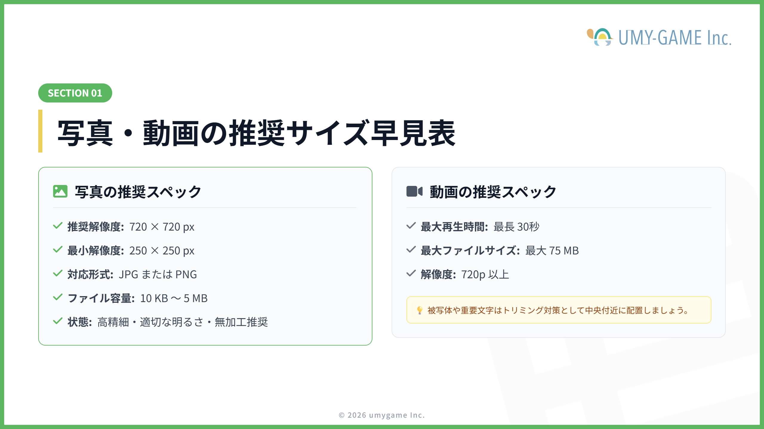 Googleビジネスプロフィールの写真・動画サイズ早見表