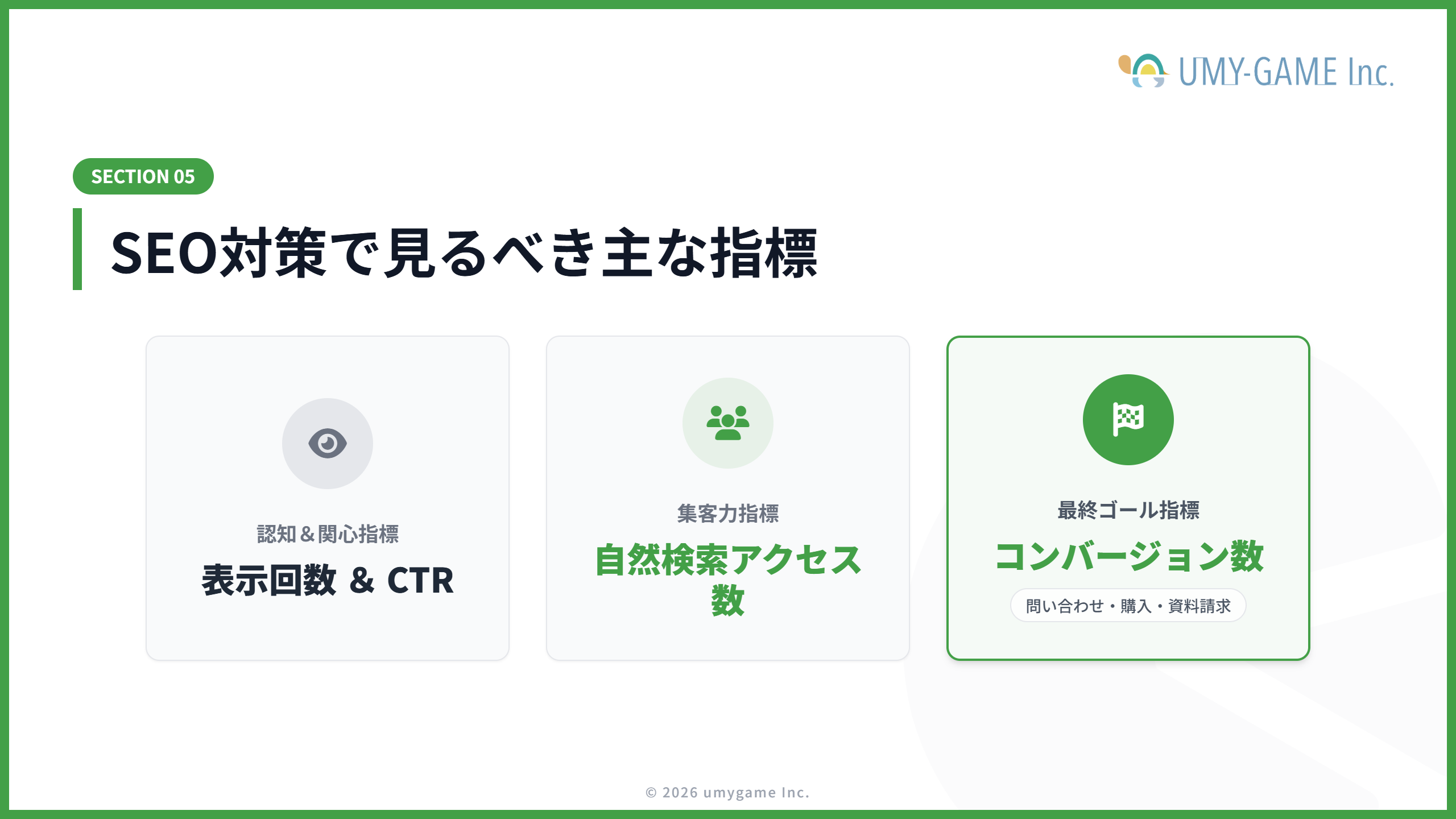 SEO対策で見るべき主な指標
