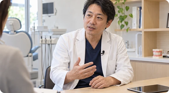 患者さんに説明する歯科医師