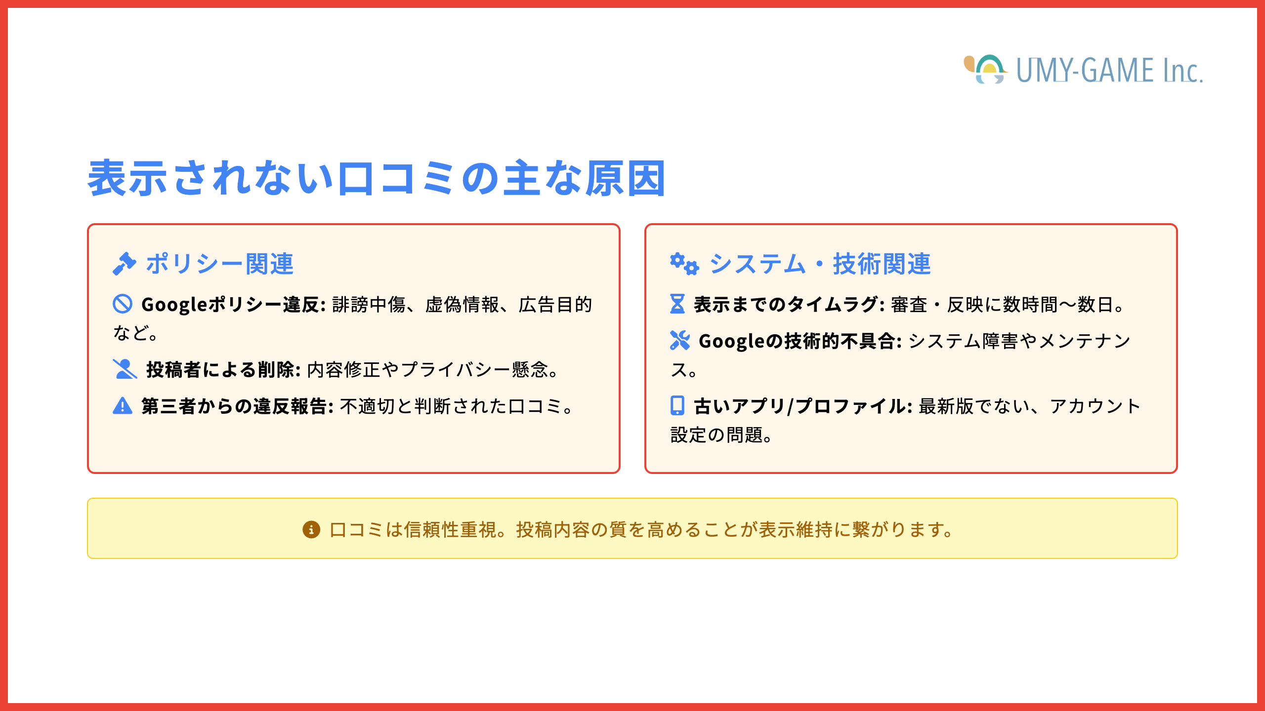 表示されない口コミの主な原因
